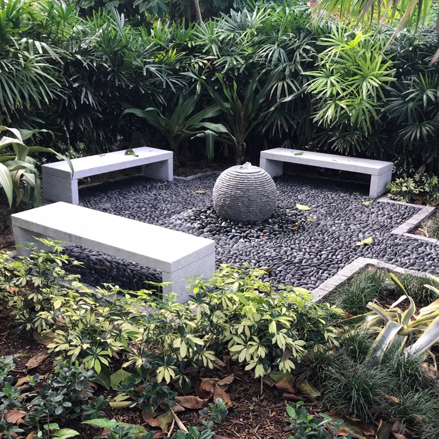 Stone Forest Ribbed Sphere with three custom Sierra Benches
