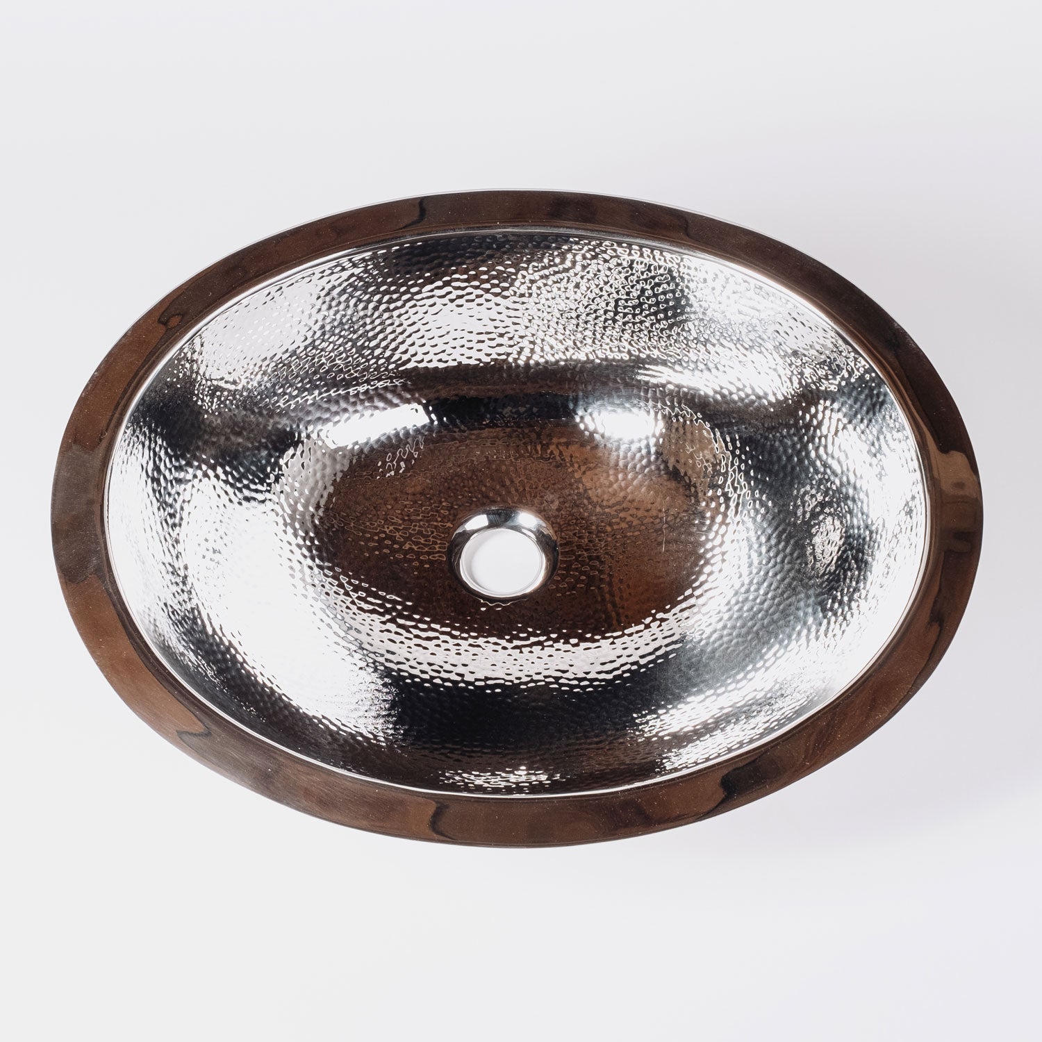 Stainless Steel Oval Bath Sink is hammered and has a polished finish.