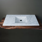 rectangular-shaped carrara marble vanity sink with a polished finish