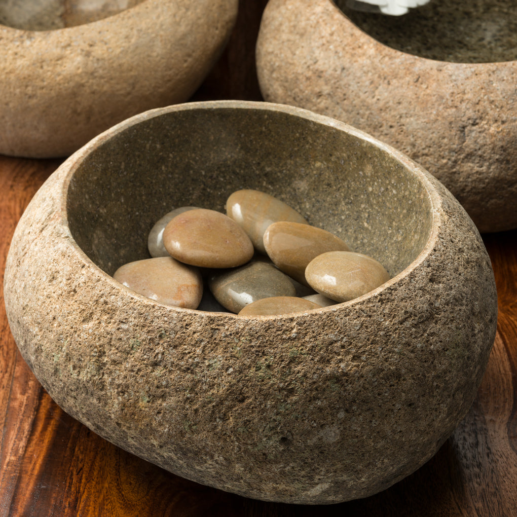 River stone wabi basin in natural boulder material