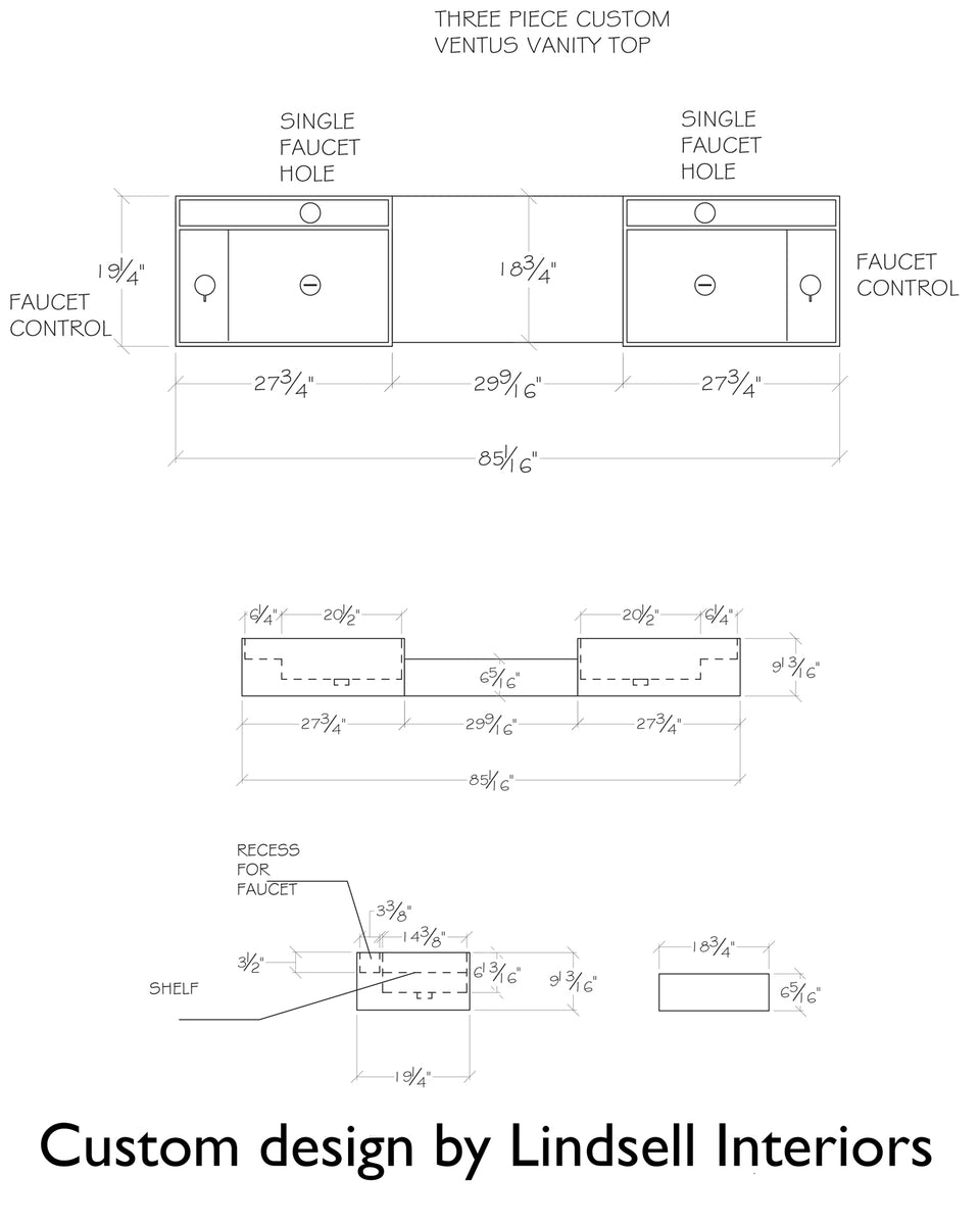 Technical drawing of a custom vanity top design by Lindsell Interiors image 6 of 6