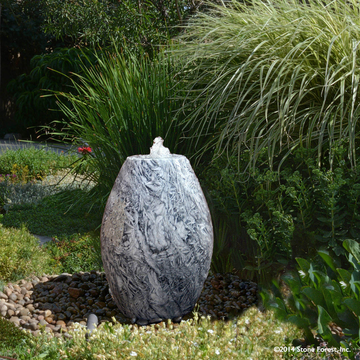 Stone Forest hand carved Bamboo Marble bulb shaped garden fountain image 1 of 3