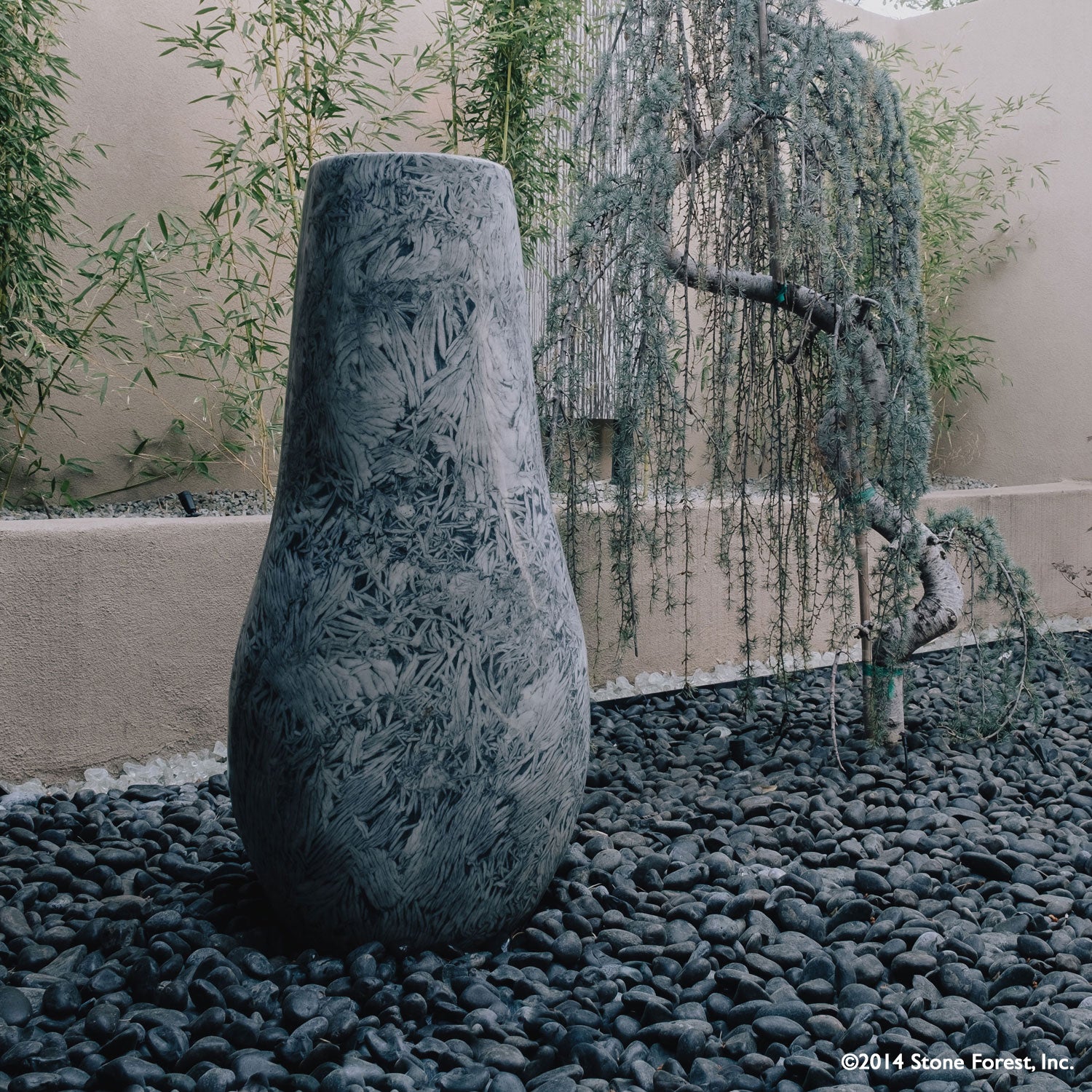 Stone Forest hand carved bamboo marble vase shaped garden fountain