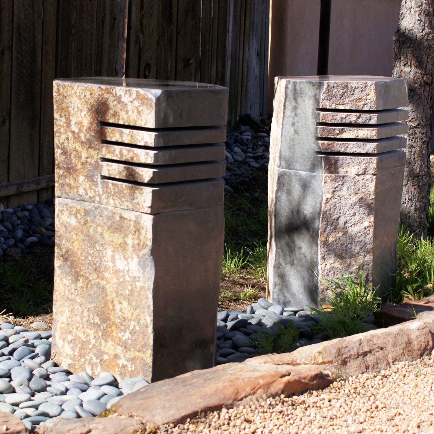 Two Basalt Lanterns at an angle