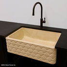 Farmhouse sink in Gold Papiro Cream Marble with a diamond motif on the apron