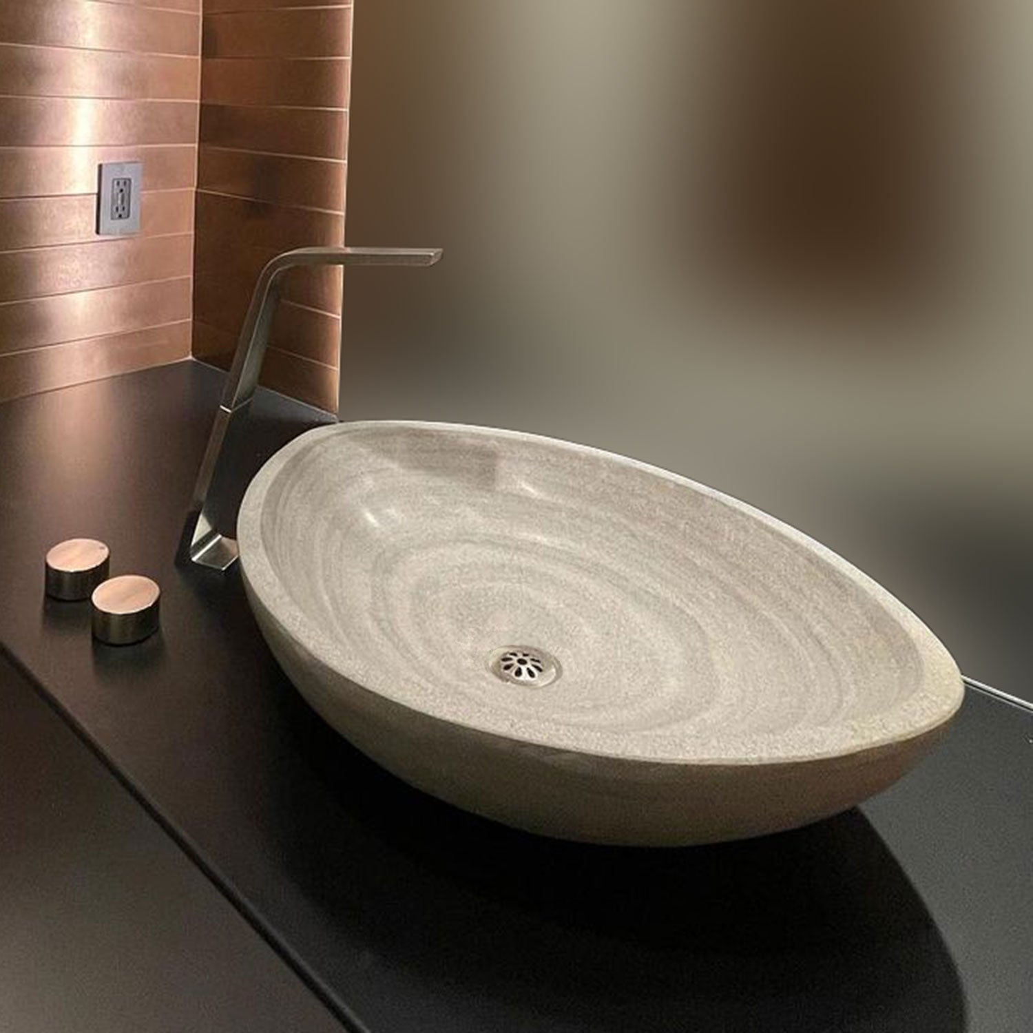 Akrotiri vessel sink in grigio sandstone, lighter color