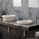 Cern Vessel bath sink installed above counter or semi-recessed in Luna Bianca marble