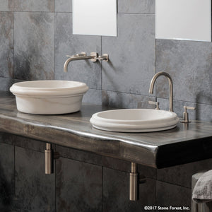 Cern Vessel bath sink installed above counter or semi-recessed in Luna Bianca marble image 1 of 2