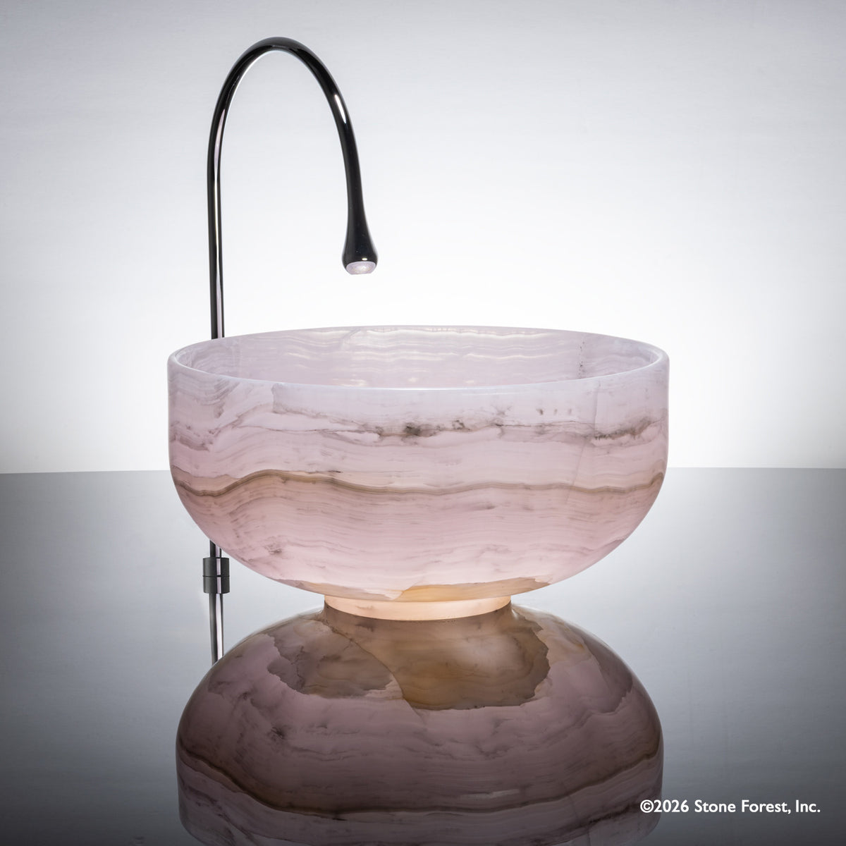 Round vessel sink called Tazz in pink onyx image 3 of 3