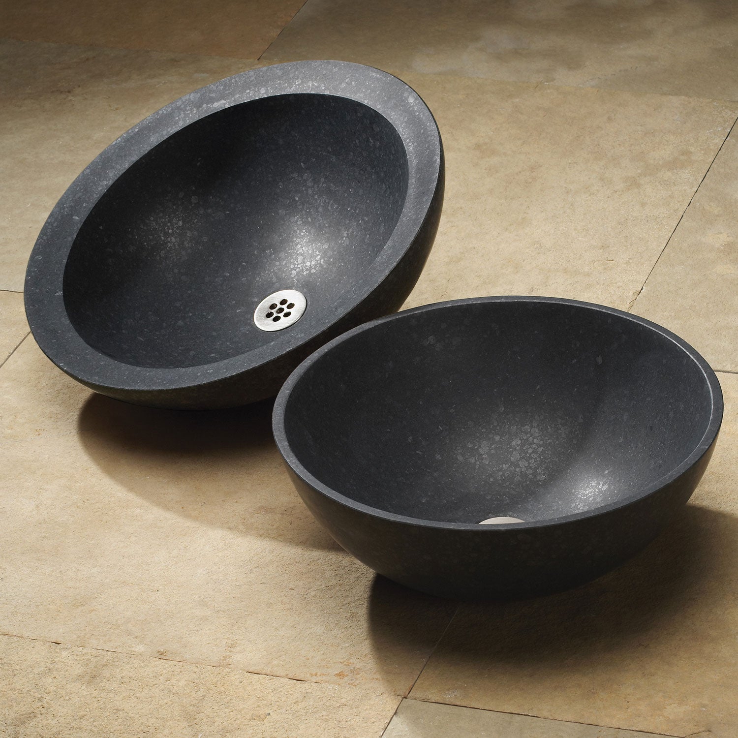 two basalt vessel sinks