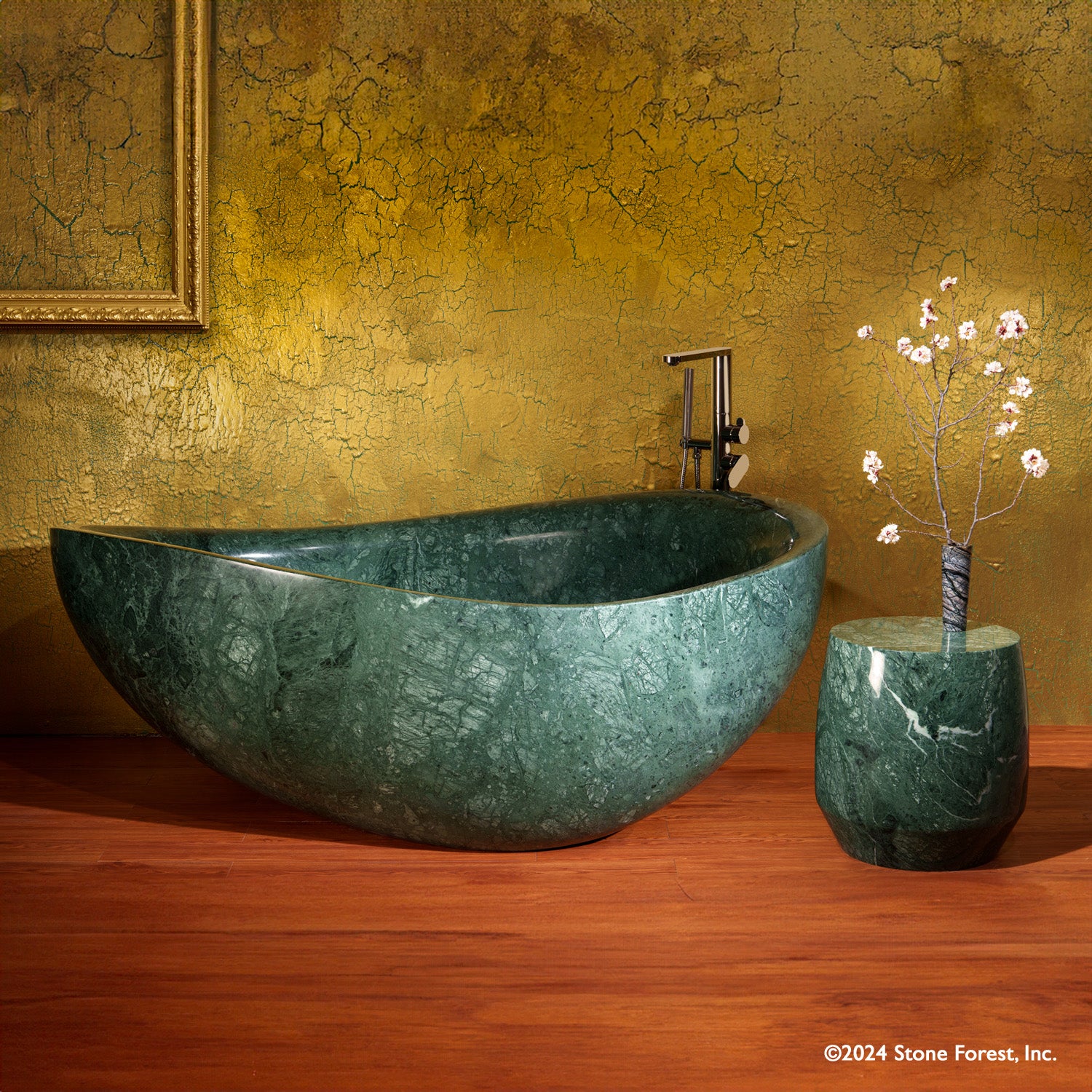 Stone Forest free standing  Papillon Bathtub in Verde Indio marble