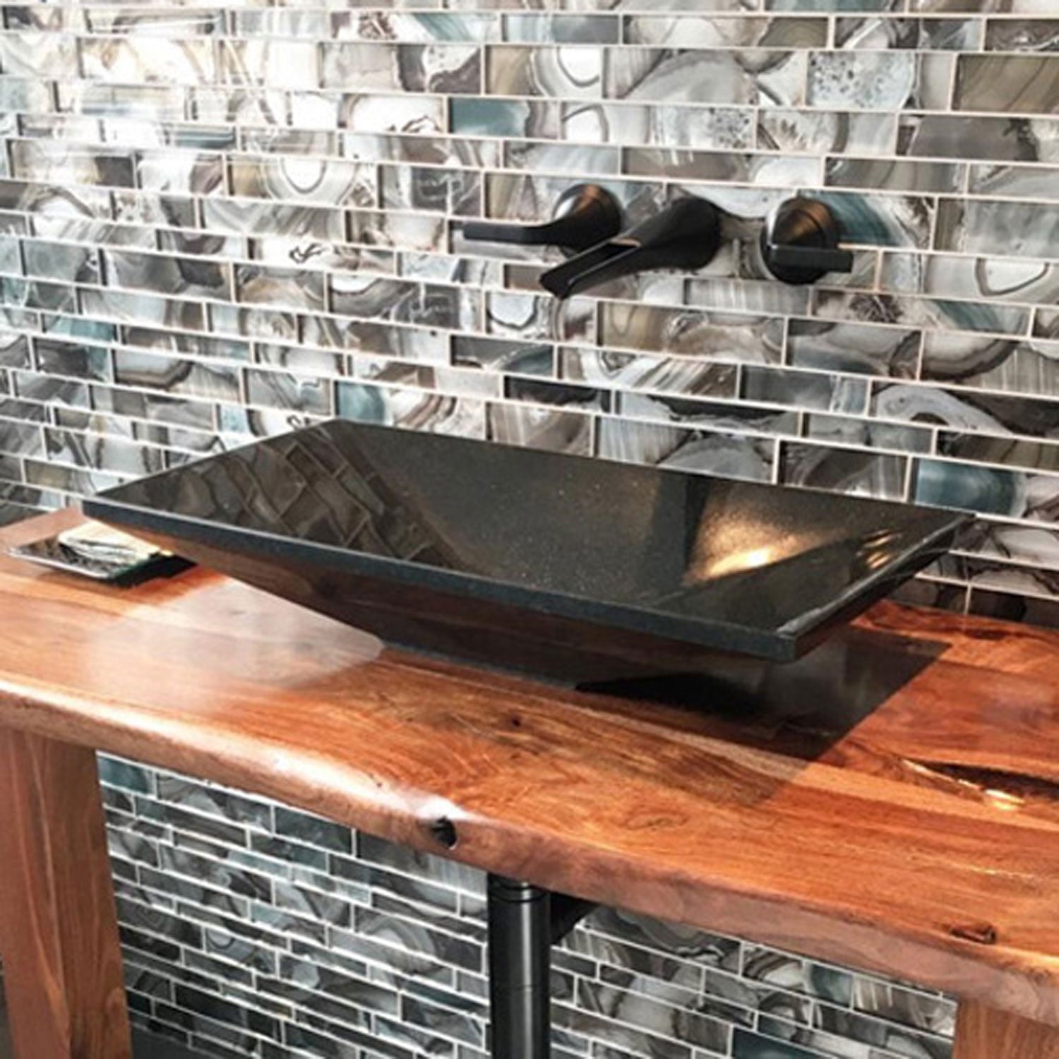 Verona vessel sink in polished black granite