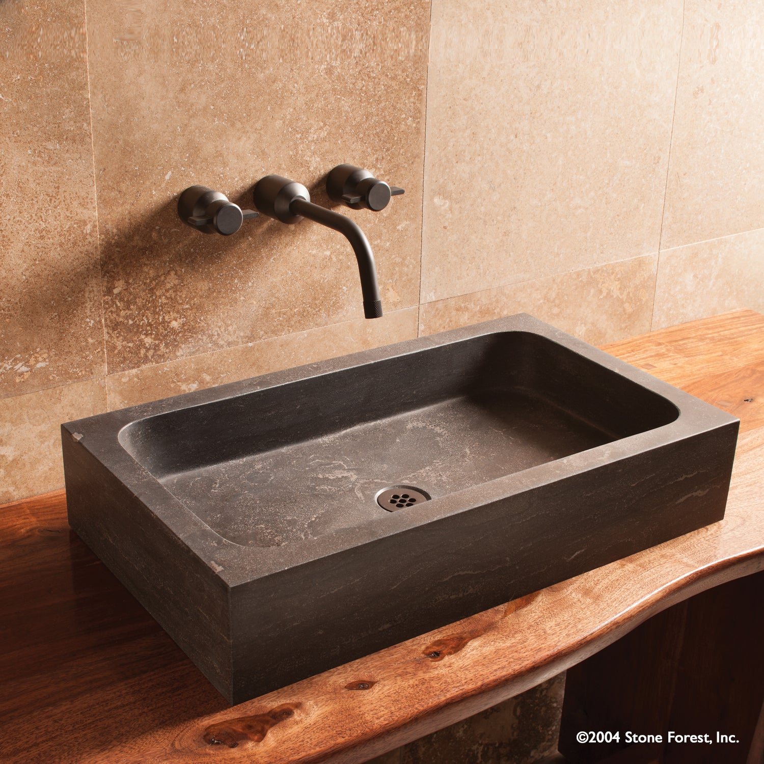 Milano Vessel bath sink in antique gray limestone