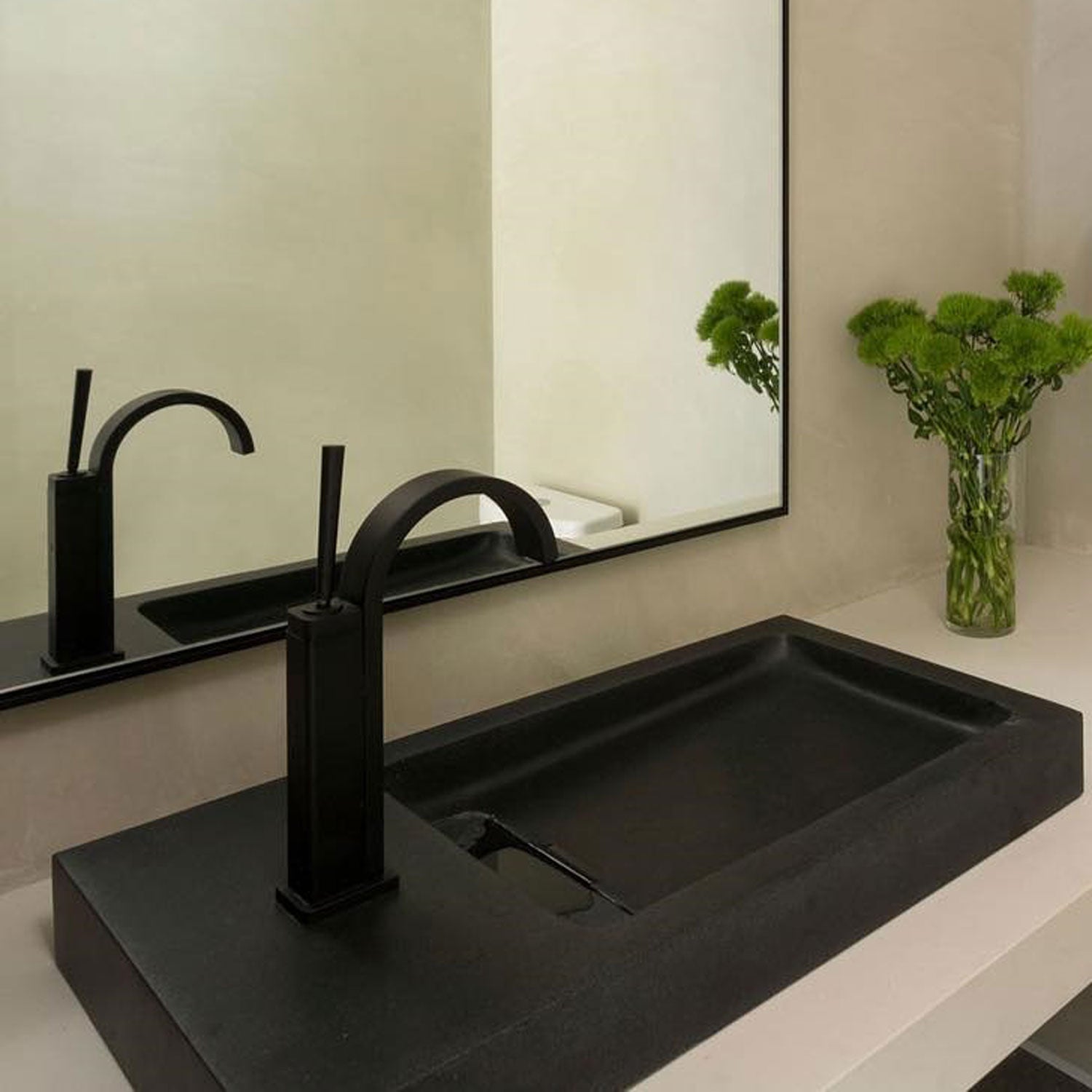 bento vessel sink in honed black granite