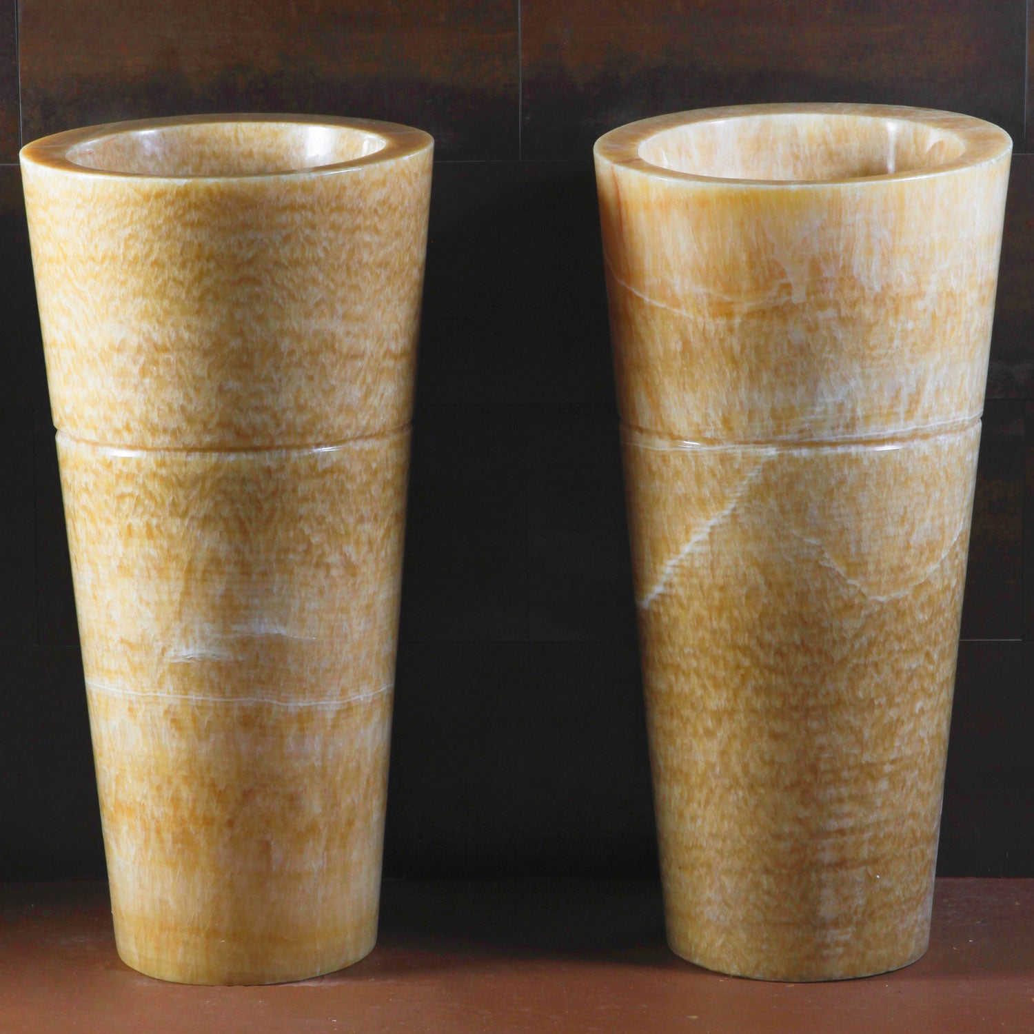 custom Veneto pedestal sinks in honey onyx