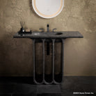 Portico Pedestal Bath Sink carved from antique gray limestone