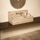 Italian  Solver Cream Travertine modular sink  with backsplash and accessories