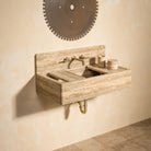 Italian  Solver Cream Travertine modular sink  with backsplash and accessories