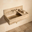 Italian  Solver Cream Travertine modular sink  with backsplash and accessories