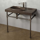 Tidal Pool Vanity Sink on Elemental Classic Legs with a crossbar. Carved from noce basalt