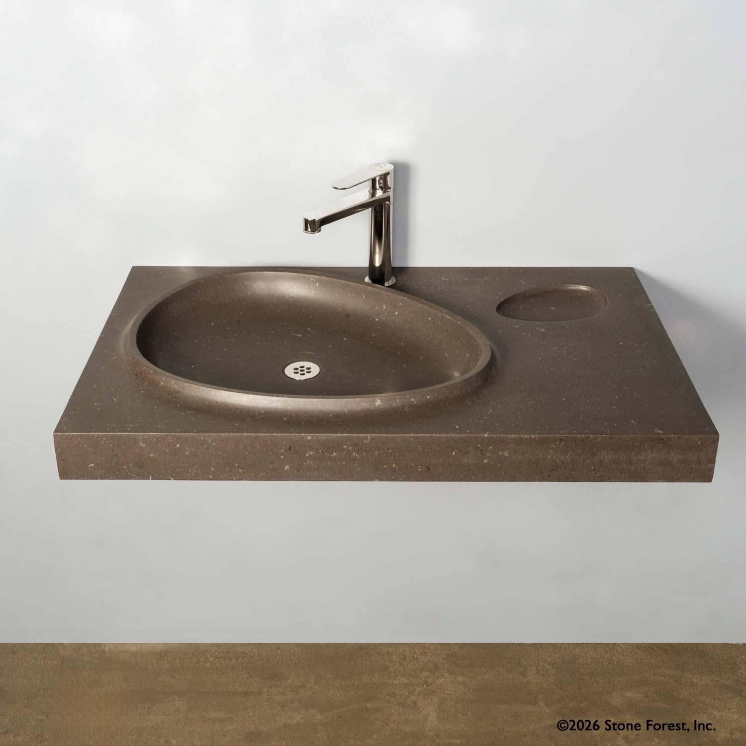 Tidal Pool Vanity Sink wall mounted carved from noce basalt