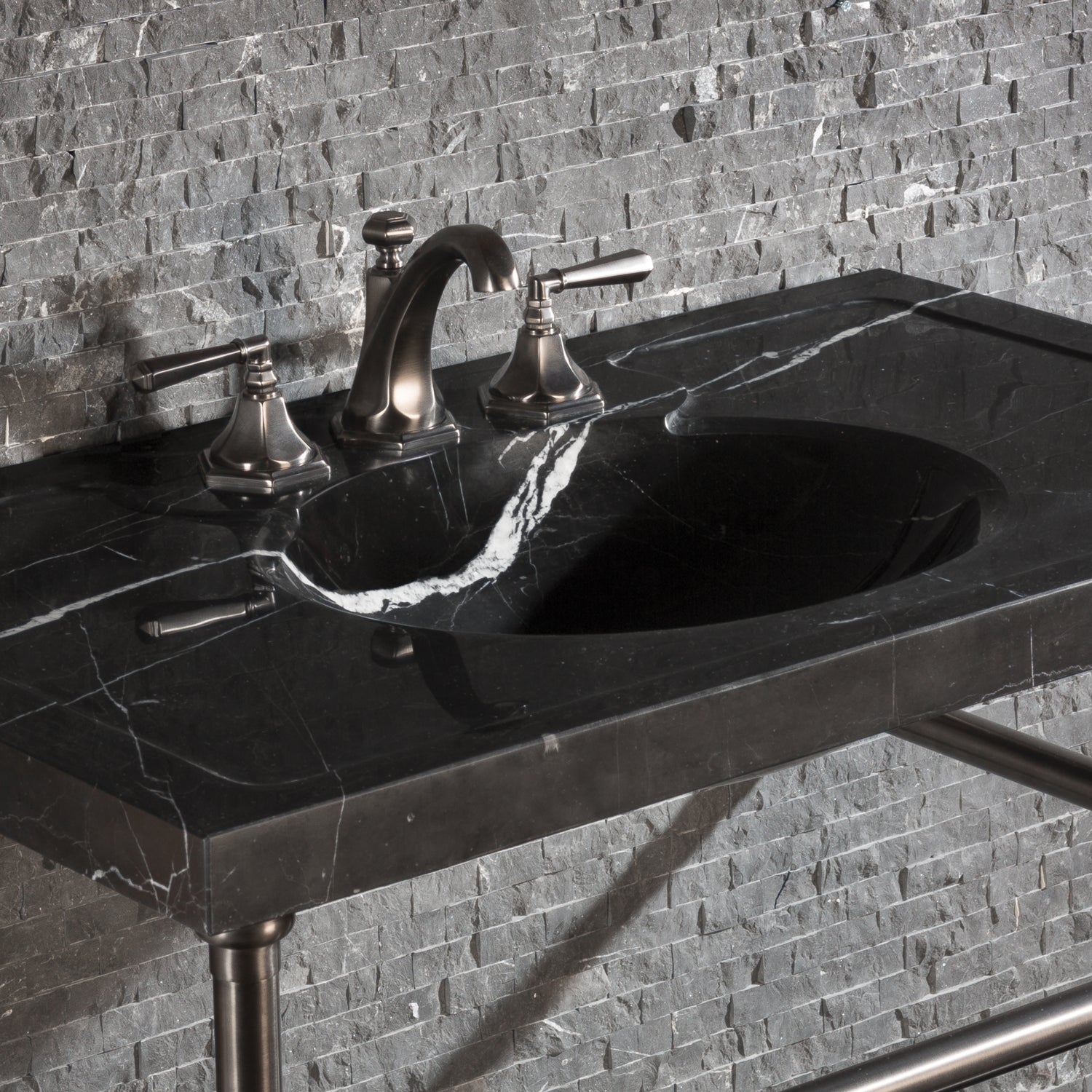 custom VIntage washbasin in nero marquina marble