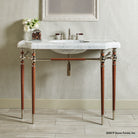  Bayonne Console Top  Italian Carrara Marble on tapered walnut legs with polished nickel fittings