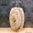 Barrel Pedestal Bath Sink carved from multi-color onyx
