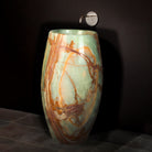 Barrel Pedestal Bath Sink carved from multi-color onyx