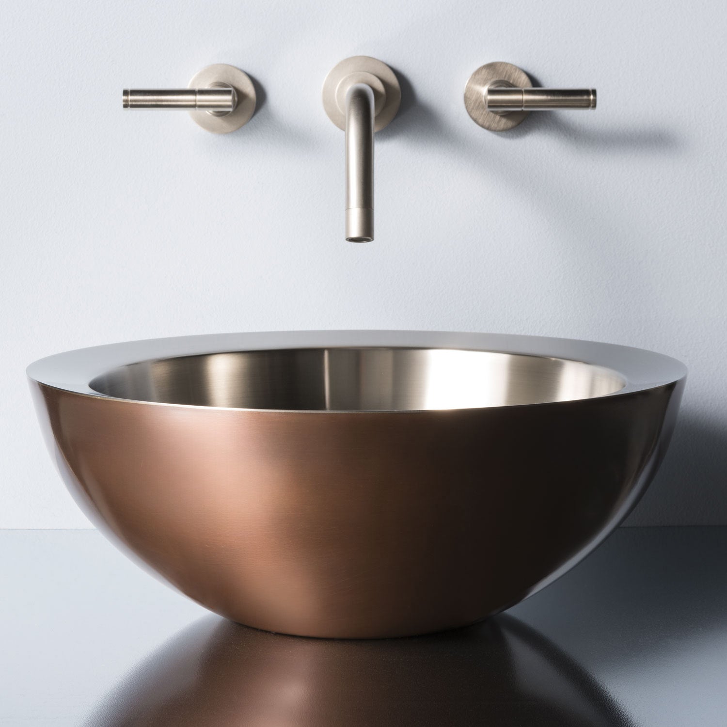 Small Beveled Vessel with copper exterior and stainless steel exterior