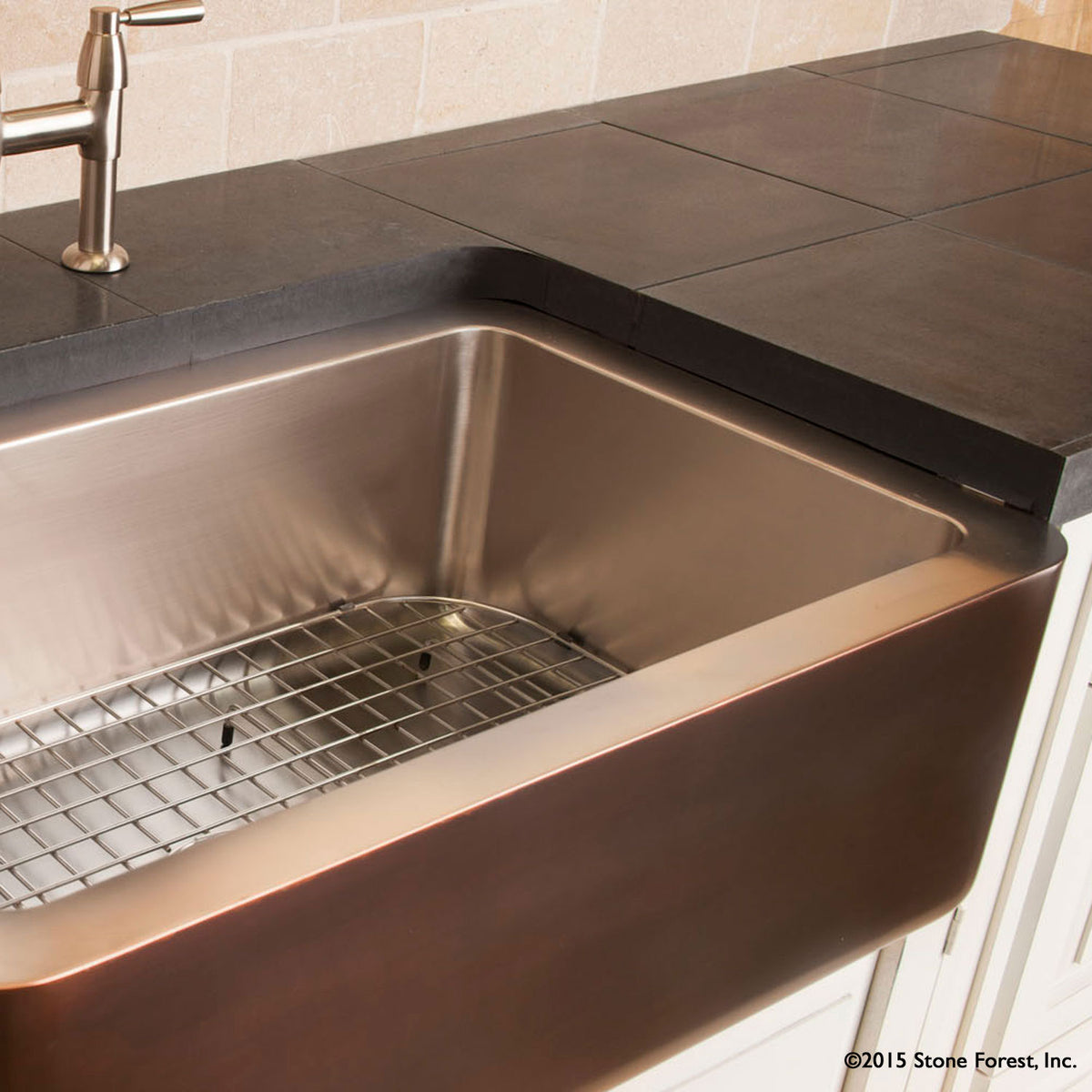 Farmhouse sink with stainless steel interior and copper exterior image 3 of 3