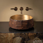 Edo Vessel Sink in Golden Bronze on stone countertop
