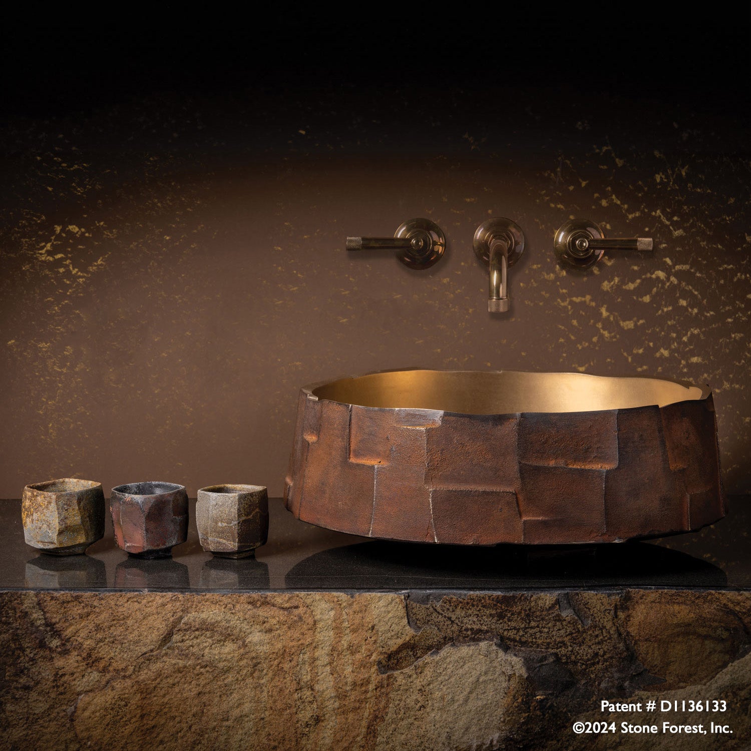 Bronze Edo Vessel Bath Sink cast in golden bronze