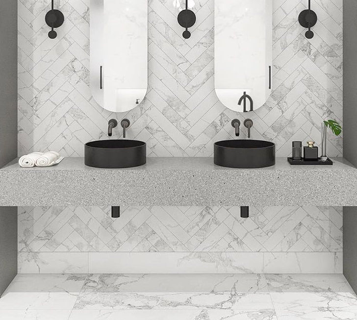 Pair of Contour sinks installed in master bathroom