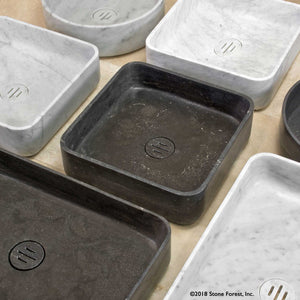 Contour Vessel Sinks in antique gray limestone or carrara marble. Shaped as square, round or rectangular sinks . image 1 of 6