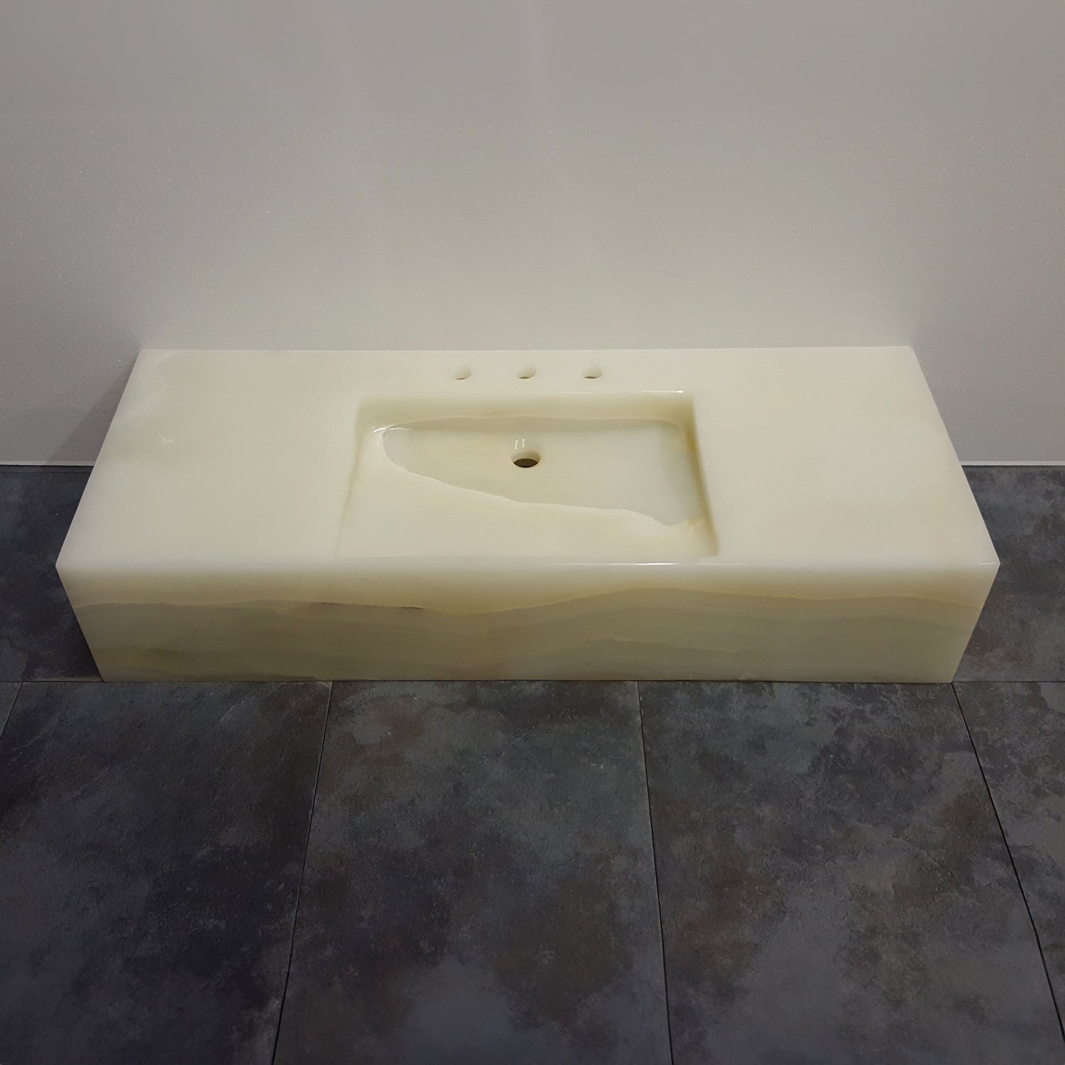 Custom Vanity Top with integral sink in white onyx