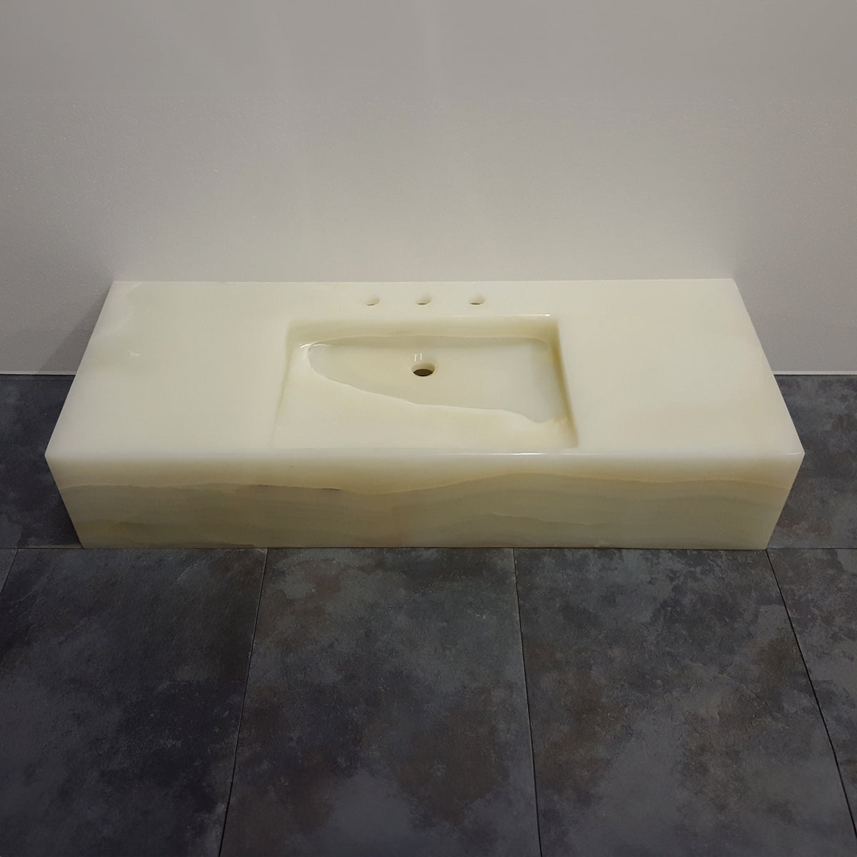 Custom Vanity Top with integral sink in white onyx image 1 of 1