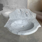 Custom Petite Renaissance & standard Renaissance Console sink with backsplash.