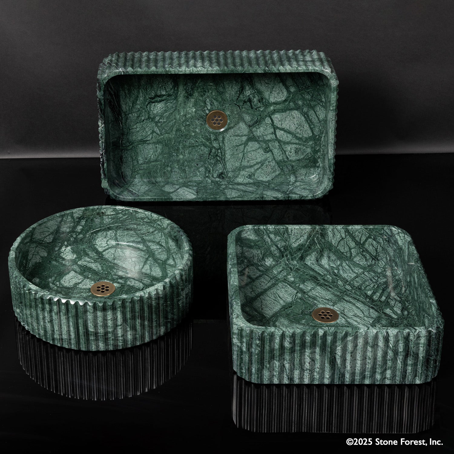 Fluted Vessel Sinks in verdi indio marble