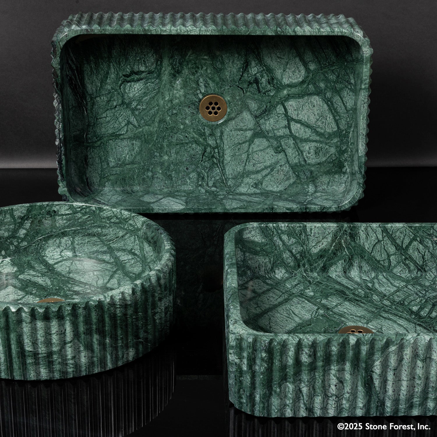 Fluted Vessel Sinks in verdi indio marble