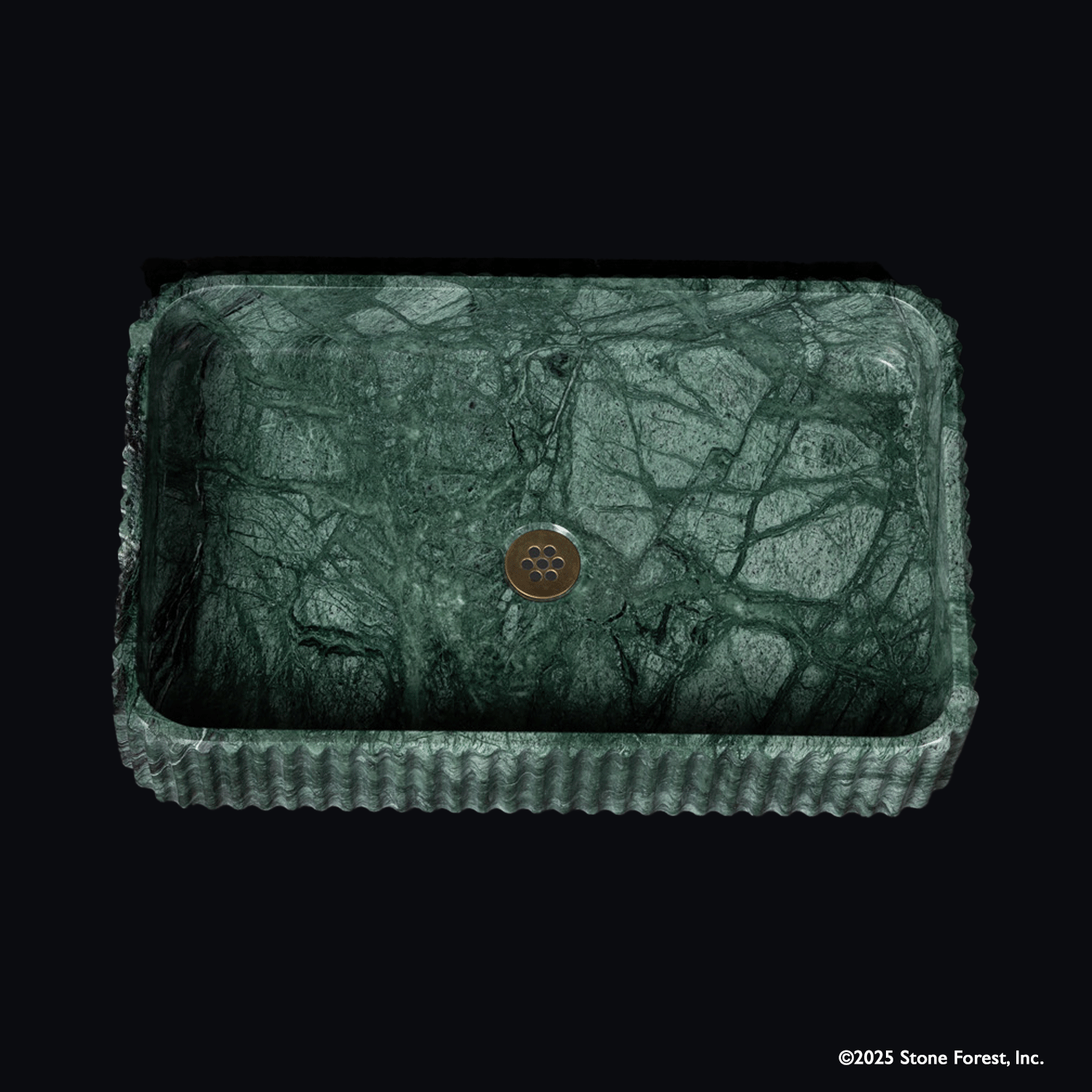 Rectangular Fluted Vessel Sink in verdi indio marble