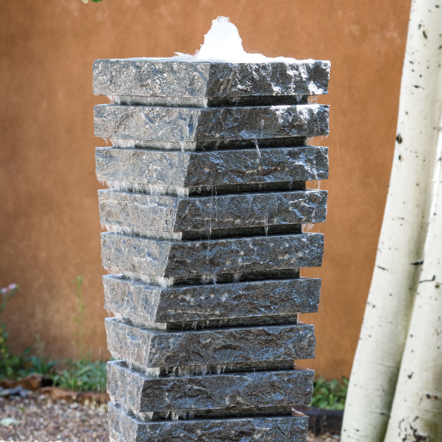 Tiered Helix fountain in blue-gray granite