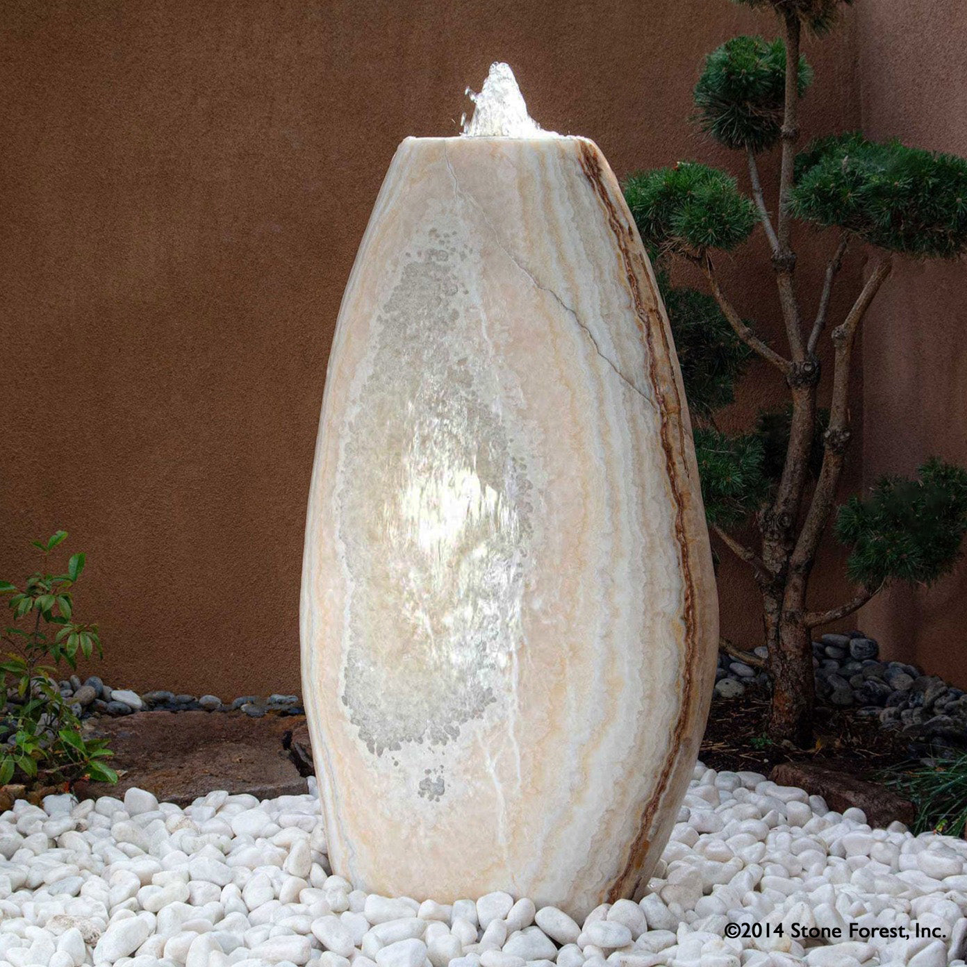 Stone Forest 48"h onyx Pebble garden fountain hand carved from natural stone