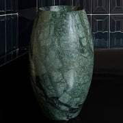 Barrel pedestal sink in verde indio marble
