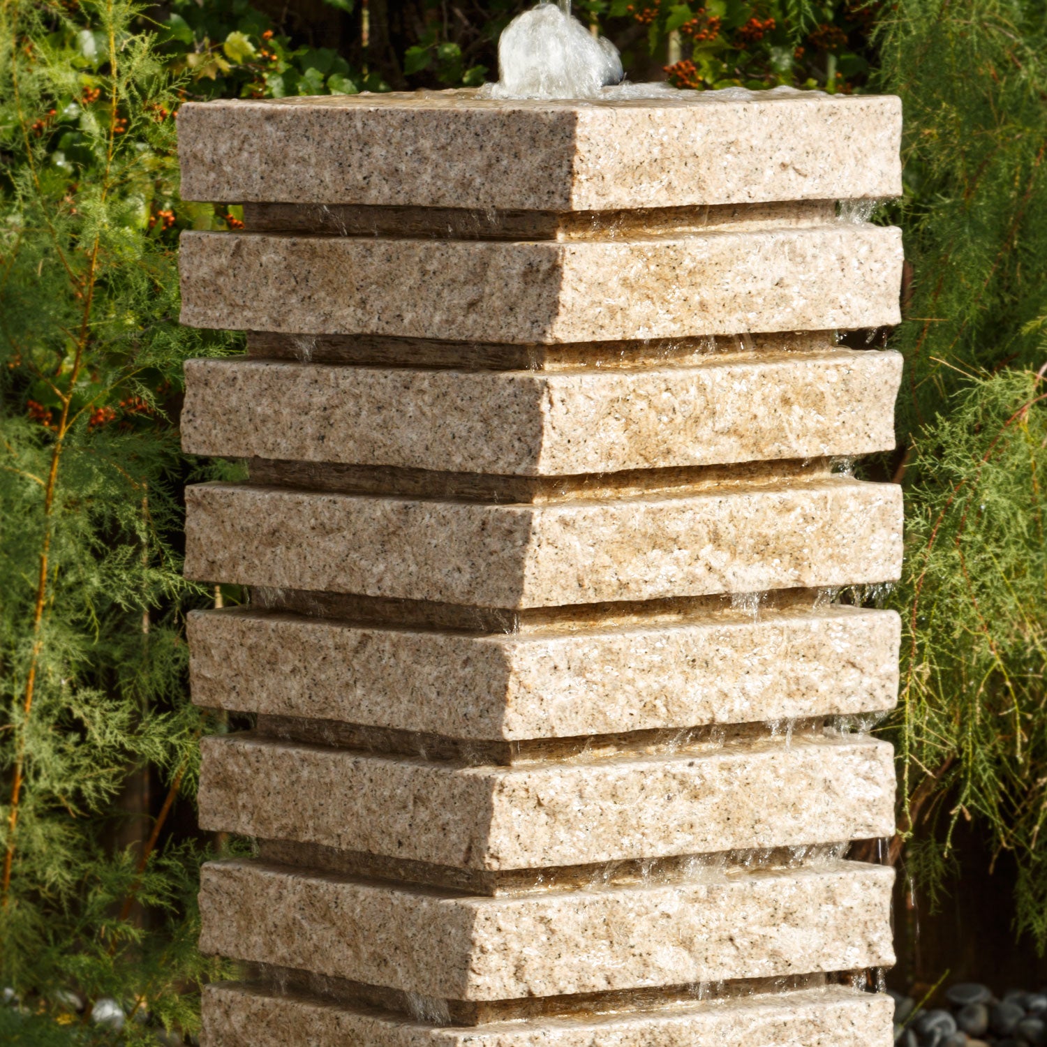 Tiered Helix fountain in beige granite