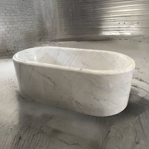 Custom Racetrack Bathtub in Carrara Marble image 1 of 2