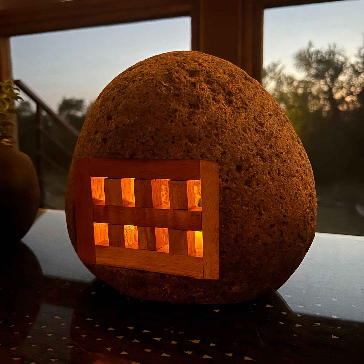 Ishi Lantern with light wood window side with light