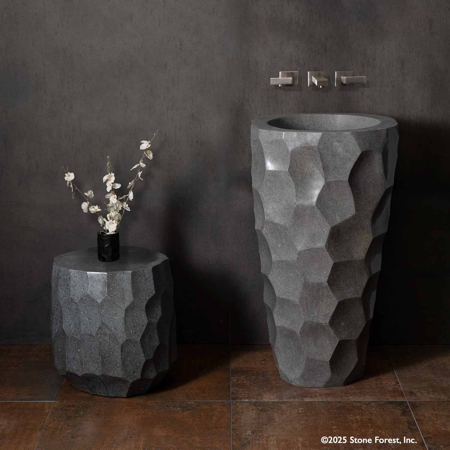 Lithic Pedestal Bath Sink - andesite