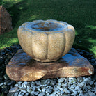24" Lotus Basin embodies the traditional Japanese stone basin style. It is drilled giving it the the capacity to be a "bubbling" fountain