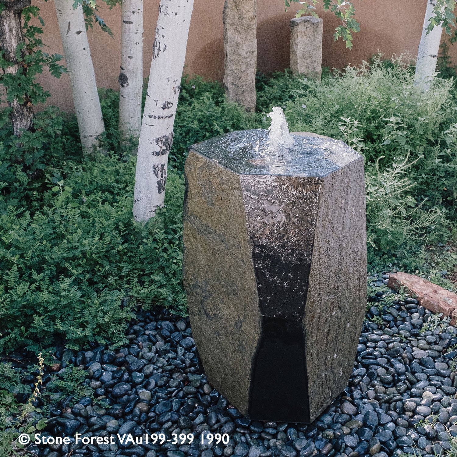 Stone Forest Mizubachi garden fountain carved from  basalt 39" high